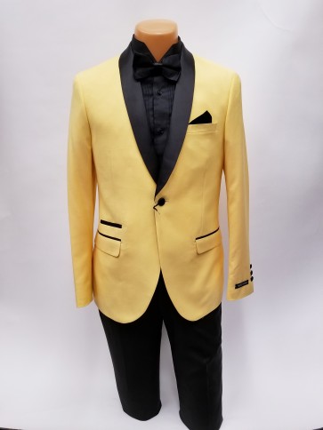 Yellow with Black Shawl Lapel One Button Tuxedo- Prom 2019 - Wedding