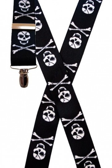 Suspenders BLACK SKULL AND BONES Clip Mens Suspenders