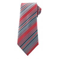Mens Coral, Gray and Navy Striped Skinny Necktie