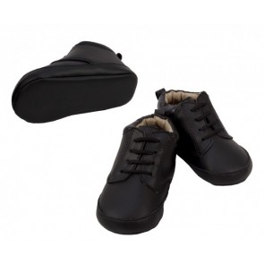 Baby Infant Boys Black Lace Up Matte Tuxedo Shoes