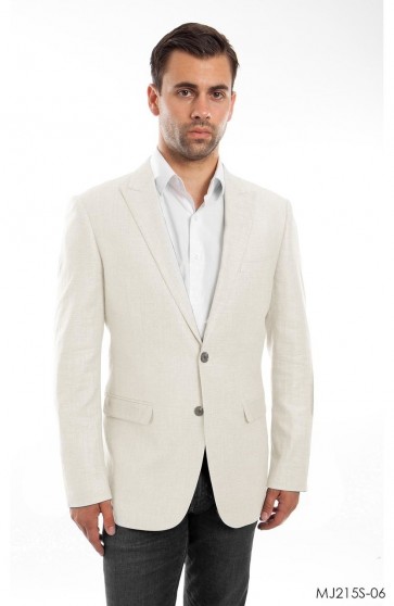 Mens Ivory Linen Sports Coat Peak Lapel- Coat Only