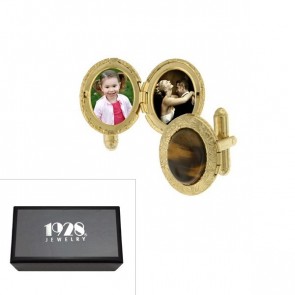 Tiger Eye Locket Cuff Links in Gold