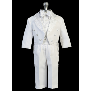 Boys White tails Tuxedo with Paisley Patttern Lapel- Vest- Bowtie