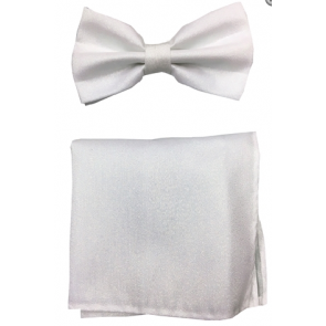 Metallic Lame White Bowtie with Matching Pocket Square Set