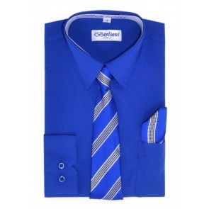 Boys Dress Shirt Tie Hanky Set Kids All Colors Wrinkle Free