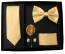 Mens Gold 5 Piece Gift Box Set Tie Bow-Tie Lapel Pin Handkerchief and Cufflinks