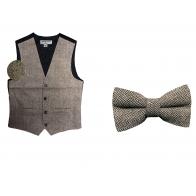 Mens Brown Rustic Slim Fit Wool Tweed Vest with inner pocket Brown