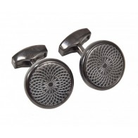 Tateossian Rotondo Guilloch Cuff Links Twin Leaf Spiral Gunmetal Silver