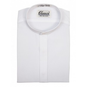 WHITE Mens Banded Collar Dress Shirt CLOSEOUT NON PLEATED Sale