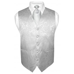 Mens Paisley Tone On Tone Silver Vest with Tie Set