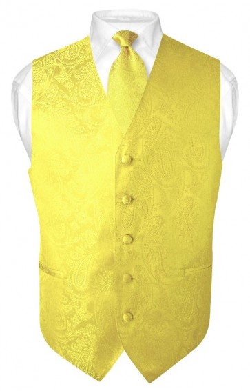 Mens Paisley Tone On Tone Yellow Vest with Tie Set