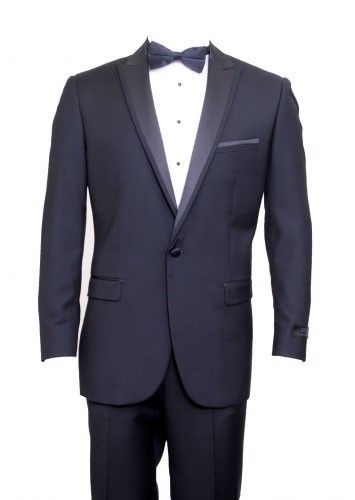 Tuxedo Navy Blue High Fashion Framed Peak Lapel Satin