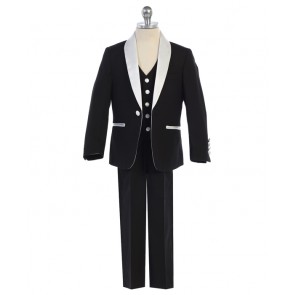 3PC SLIM FIT BOYS BLACK WHITE SHAWL LAPEL Toddler - Children - Kids- wedding