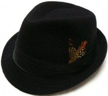 Fedora Hat Black with Feather Satin Strap Ribbon