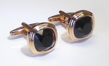 Three Tier Rose Gold Cufflinks with Black Stone