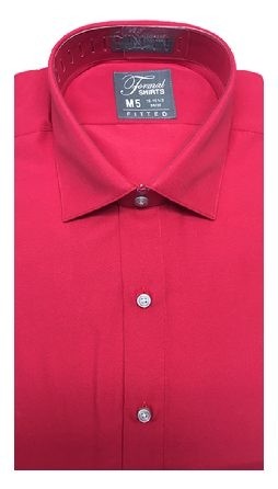 Red Fitted Microfiber Dress Shirt Laydown Collar