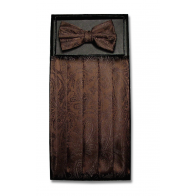Mens Brown Paisley Pattern Cummerbund and Bowtie Set with Self tie Bowtie Option