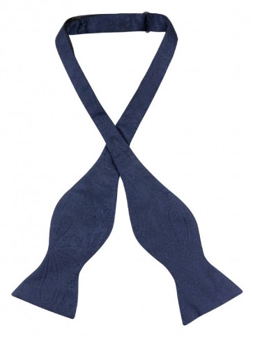 Mens Paisley Satin Self tie Bowtie Navy Blue