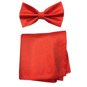 Metallic Lame Red Bowtie with Matching Pocket Square Set