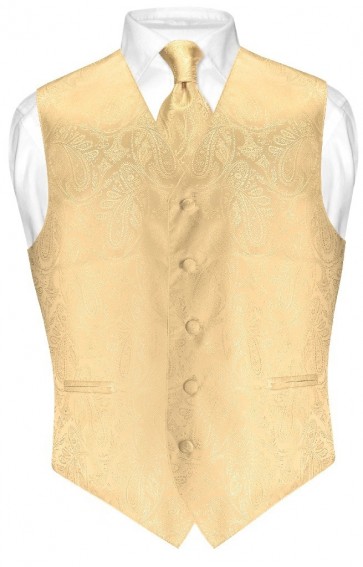 Mens Paisley Tone On Tone Gold Vest with Tie Set