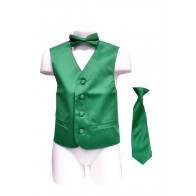 SATIN EMERALD FULLBACK BOYS VEST WITH NECKTIE & BOWTIE