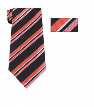 Mens Coral  Striped Skinny Necktie with Matching Pocket Square