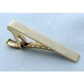Tie Bar Medium Etched Zigzag Gold Finish