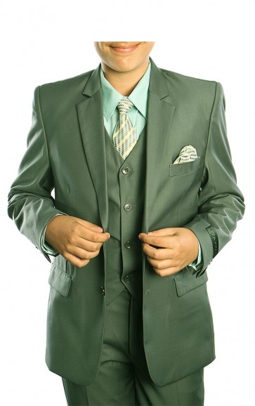 5 Piece Boys Green 2 Button Suit