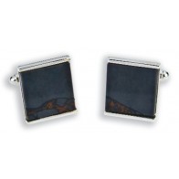Cuff Lnks Genuine Black Veined Obsidian Stone Square Cuff Links