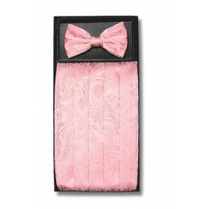 Mens Rose Gold Paisley Pattern Cummerbund and pre tied Bowtie Set with Self tie Bowtie Option