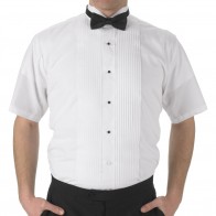 Short Sleeve Tuxedo Shirt Mens White Wing-Tip Short Sleeve