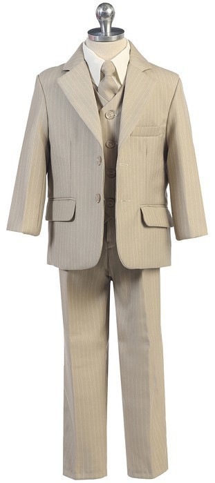 Boys Tan pin striped Suit 5 Piece- Closeout- Clearance Limited Inventory