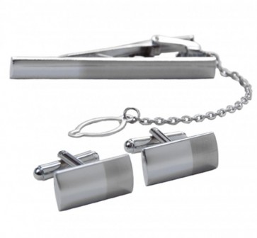Cufflink and Tie Bar Set Silver Two Tone