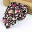 Mens Skinny Cotton Woven Floral Neck Tie in Black and Pink