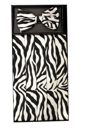 Mens Zebra Print Cummerbund Set