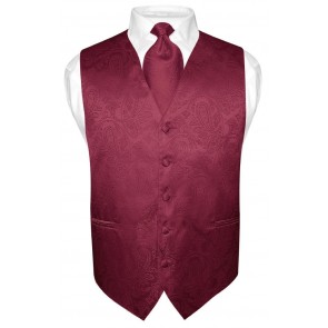 Mens Paisley Tone On Tone Burgundy  Vest with Tie Set