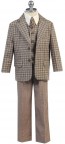 Boys Linen Checkered Suit Set For Children & Teens Including Sports Coat Pants Vest Shirt & Tie
