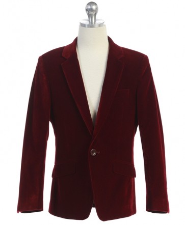 Boys Velvet Notch Lapel Sports Coat Only- Blazer-Jacket Available in Burgundy- Navy or Black