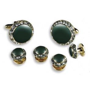 Cufflinks and studs Hunter Green Center with Crystal Edge comes in Gold finish