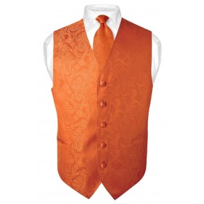 Mens Paisley Tone On Tone Orange Vest with Tie Set