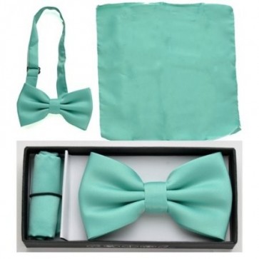 Mint Green Solid Color Bowtie and Pocket Square