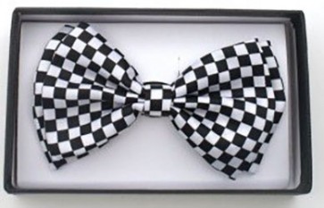 Mens Checkered  Black and White Adjustable Bowtie