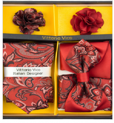 Mens Red and Black Dual Two Tone Bowtie & Tie Set- Gift-Holiday