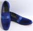 Mens New Navy Blue Couture 1901 Velvet Slip on Dress shoe with Satin Strap
