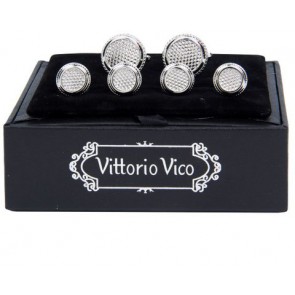 Diamond Pattern Silver Cuff Links and Studs Set by Vittorio Vico