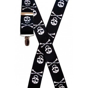 Suspenders BLACK SKULL AND BONES Clip Mens Suspenders
