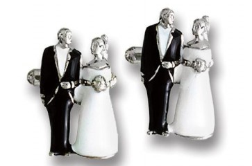 Husband & Wife Wedding couple Cufflinks Silver Finish