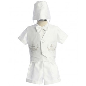 Infant Boys White Baptism Outfit Christening Short Set 5-Piece