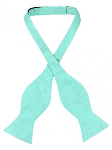 Mens Paisley Satin Self tie Bowtie Aqua