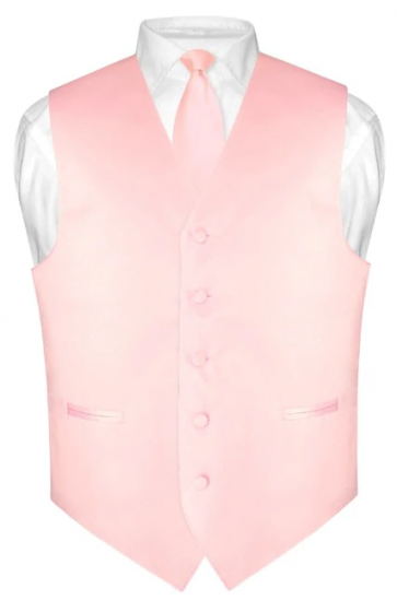 Satin light pink Mens Solid Satin Silver Vest & Self tie Necktie